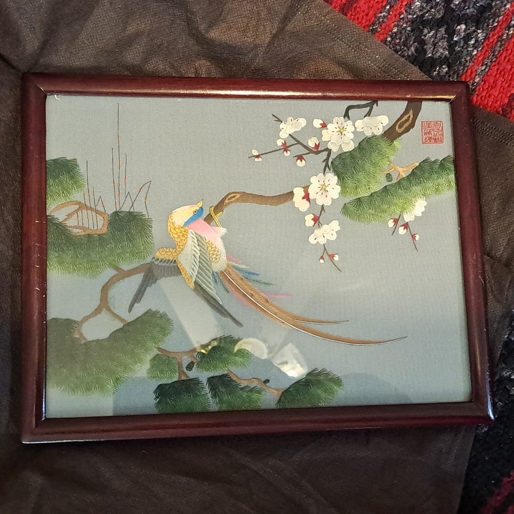 Japanese Hand embroidery on silk hanging picture